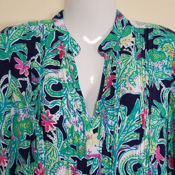 Lilly Pulizer Green Floral Print Top Sz Xsmall - Picture 5 of 8